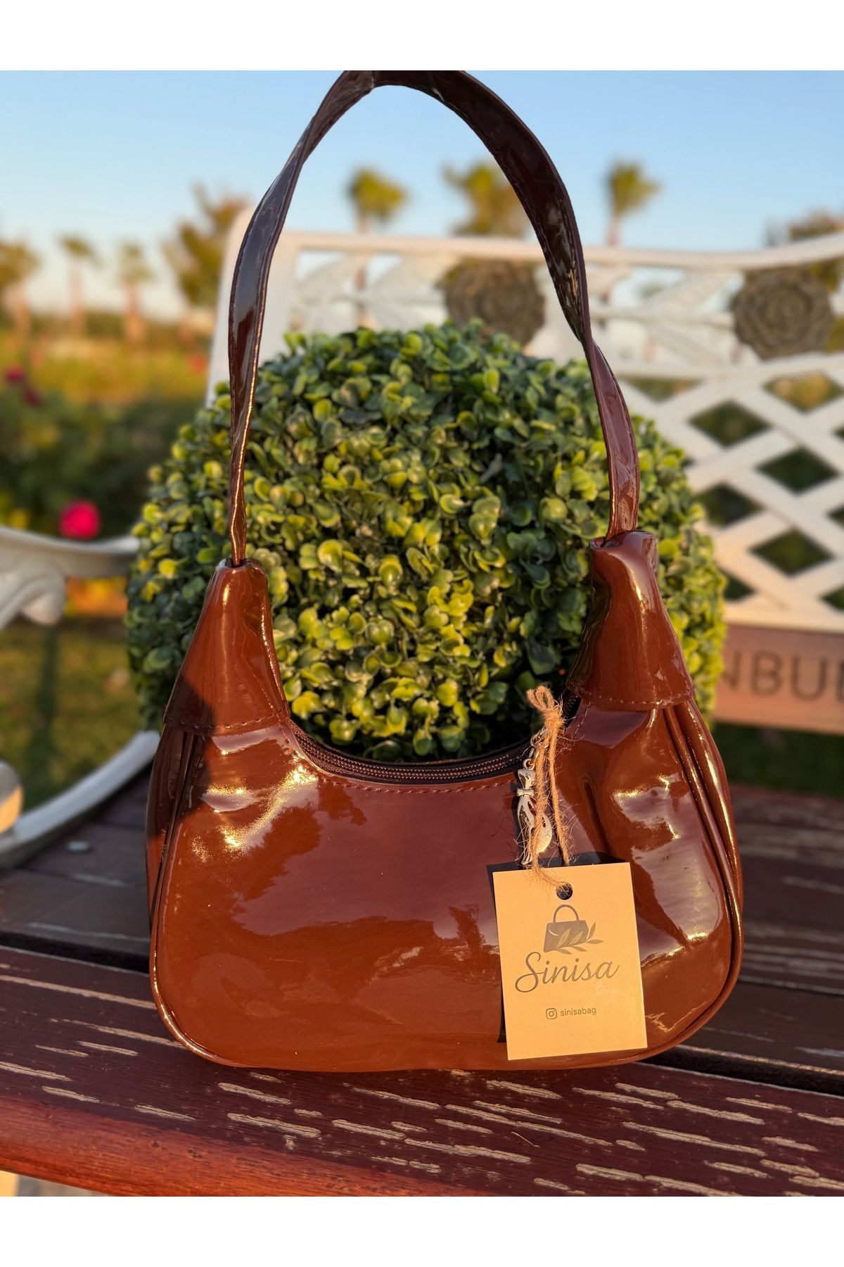 SİNİSA BAG Kadın Kahverengi Rugan Baguette Model Omuz Çantası