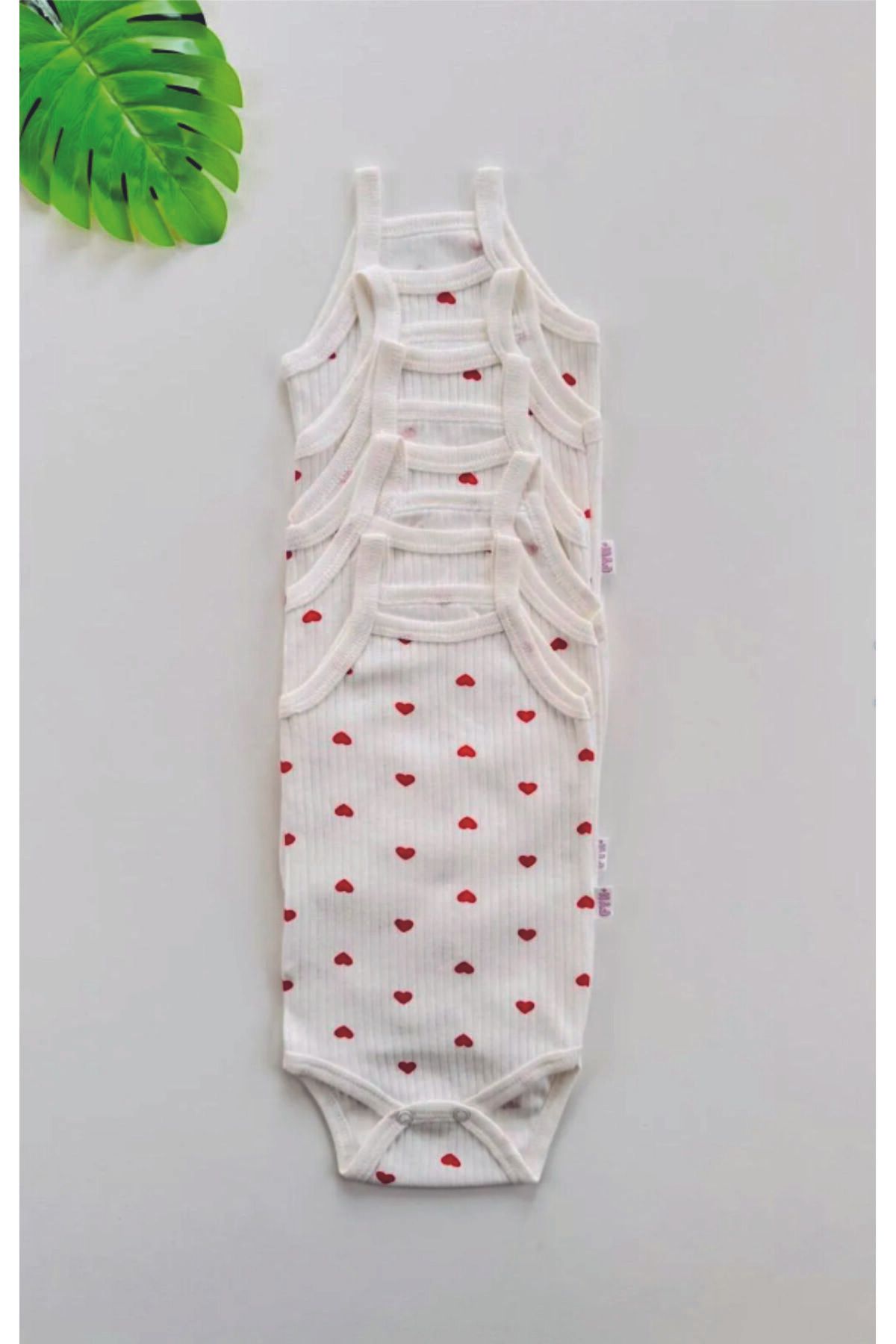Baby Wings EFU BABY 5'li Fitilli İp Askılı Kalp Desenli Kız Bebek Body Zıbın