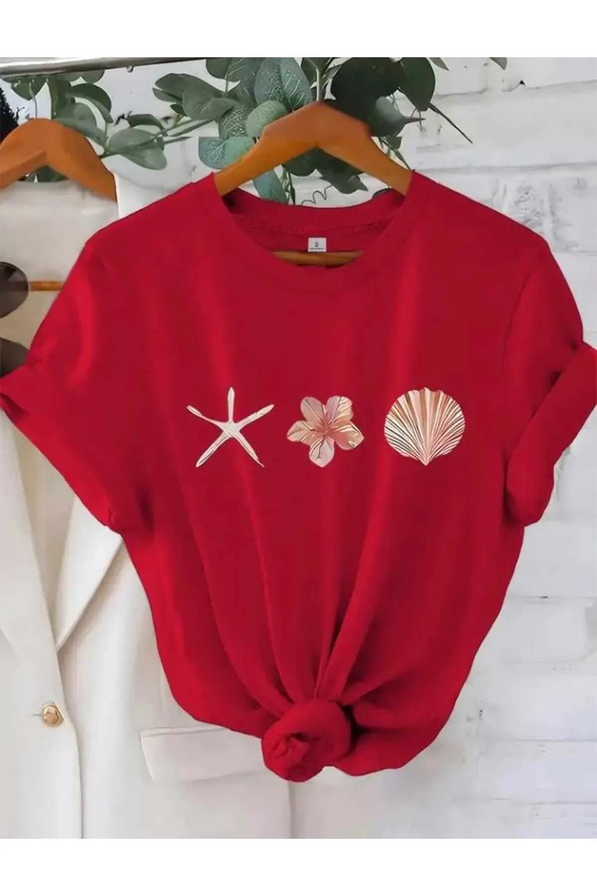 Trend Sizde Unisex Deniz Yıldızı Özel Tasarım Ön Baskılı Tasarım Tshirt