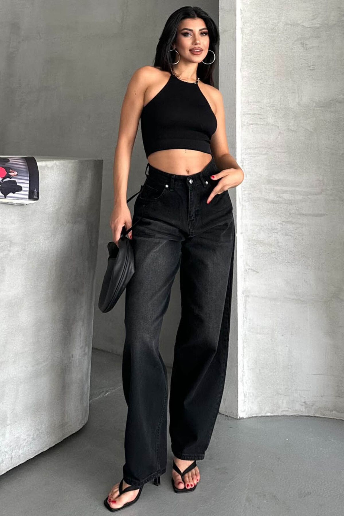 TOFİSA Tokalı Baggy Kot Pantolon Siyah - 27297