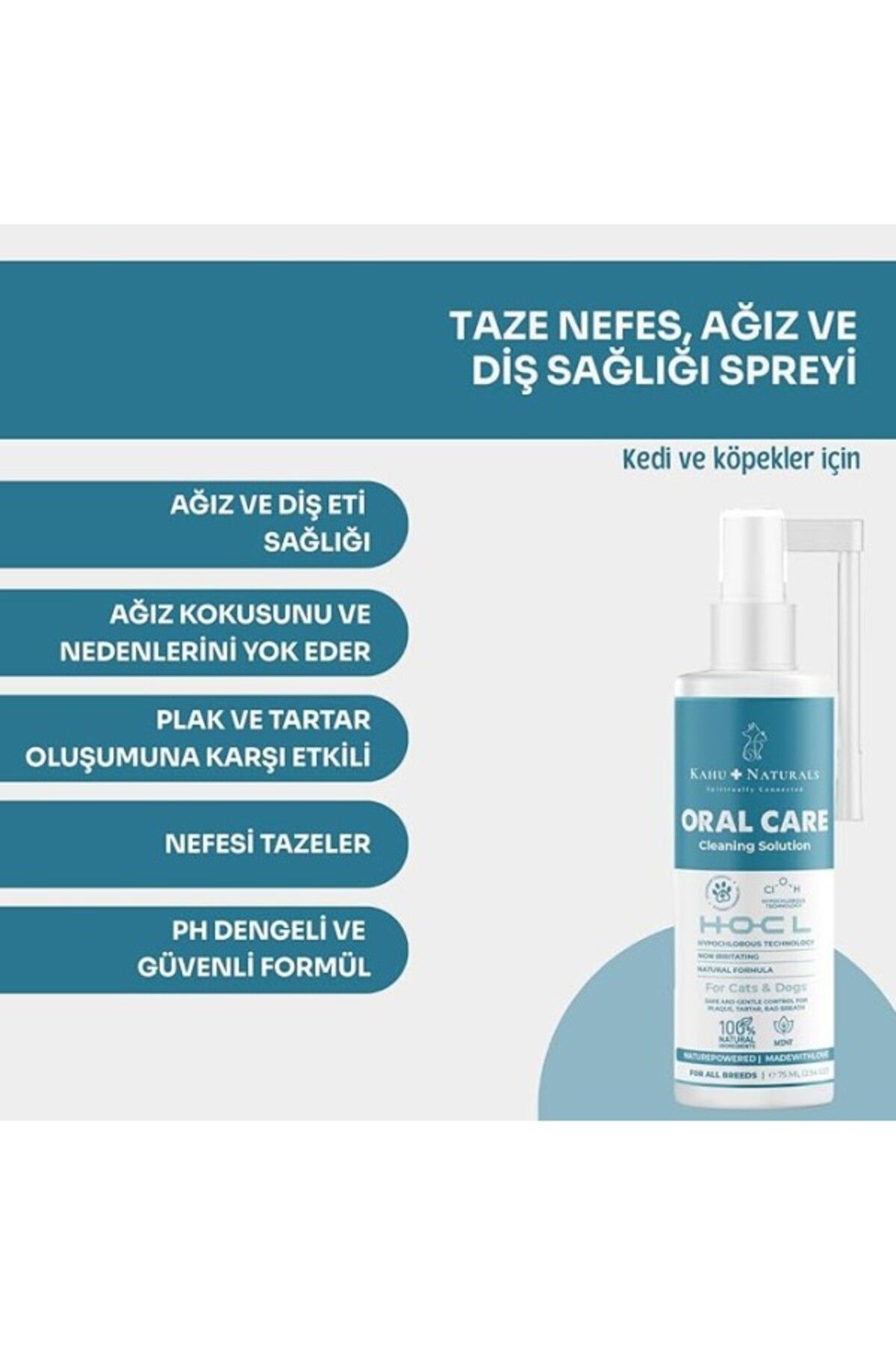 ShopZum Kahu Naturals Ağız Diş Sağlığı, Taze Nefes, Koku Tartar Plak Önleyici, Ve Köpek, 75 ml