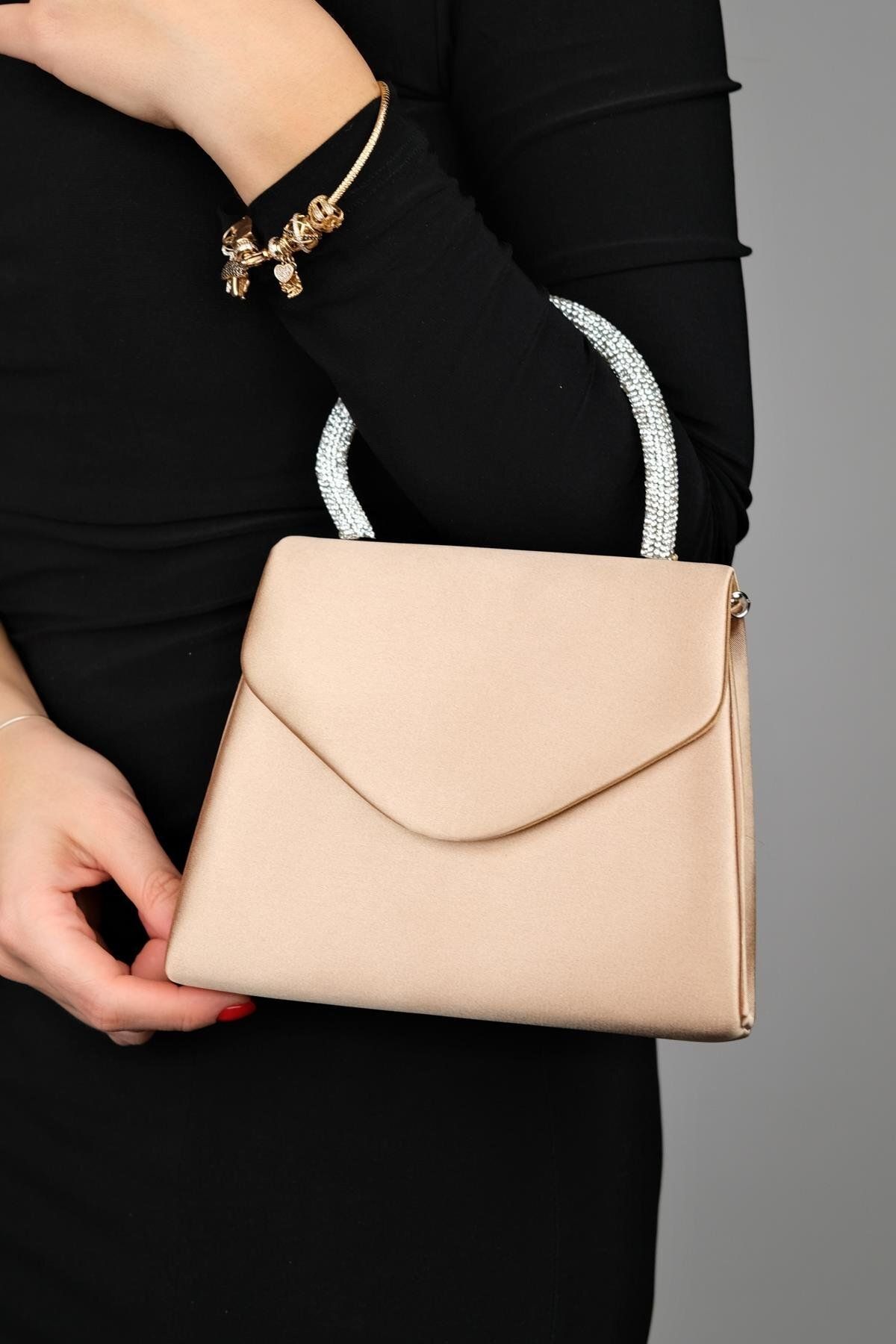 archangel KADIN SATEN SİYAH ABİYE TAŞLI CLUTCH PORTFÖY EL DÜĞÜN NİŞAN GECE ÇANTASI