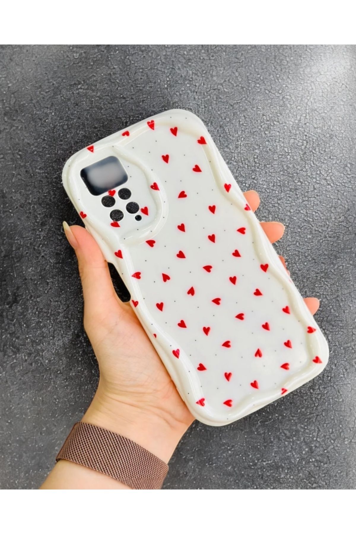 KILIF HOUSE Xiaomi Note 11 Pro / Note 12 Pro 4G Uyumlu Dalgalı Kırmızı Kalpler Desenli Kılıf