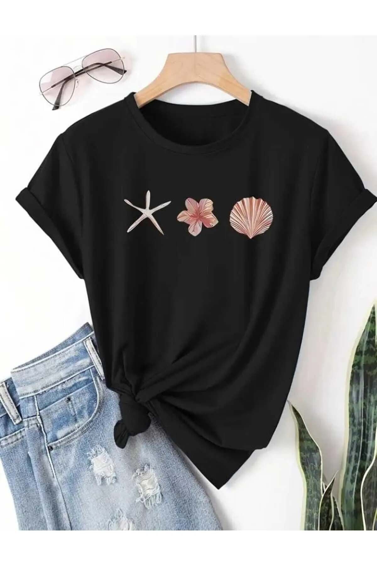 Trend Sizde Unisex Deniz Yıldızı Özel Tasarım Ön Baskılı Tasarım Tshirt