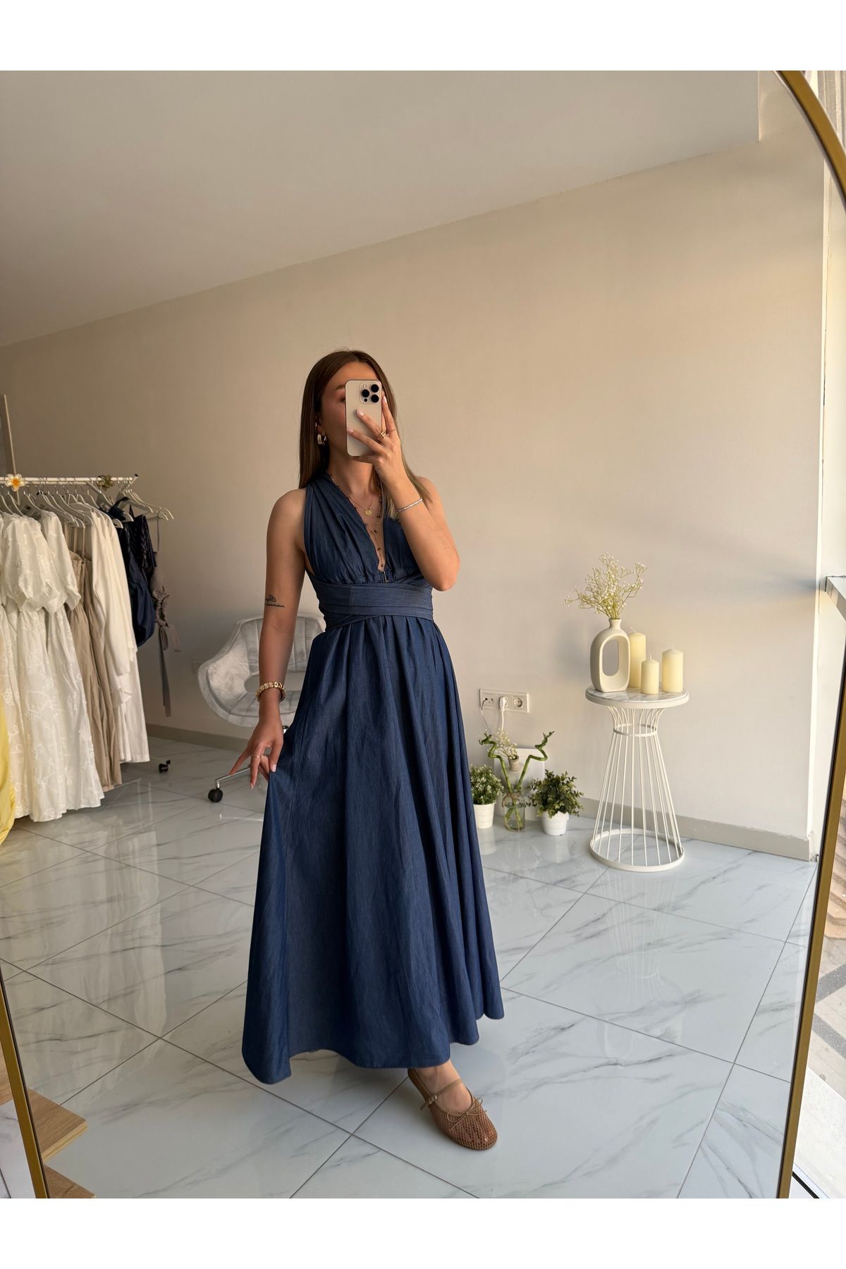 MODA Bağlamalı lacivert elbise