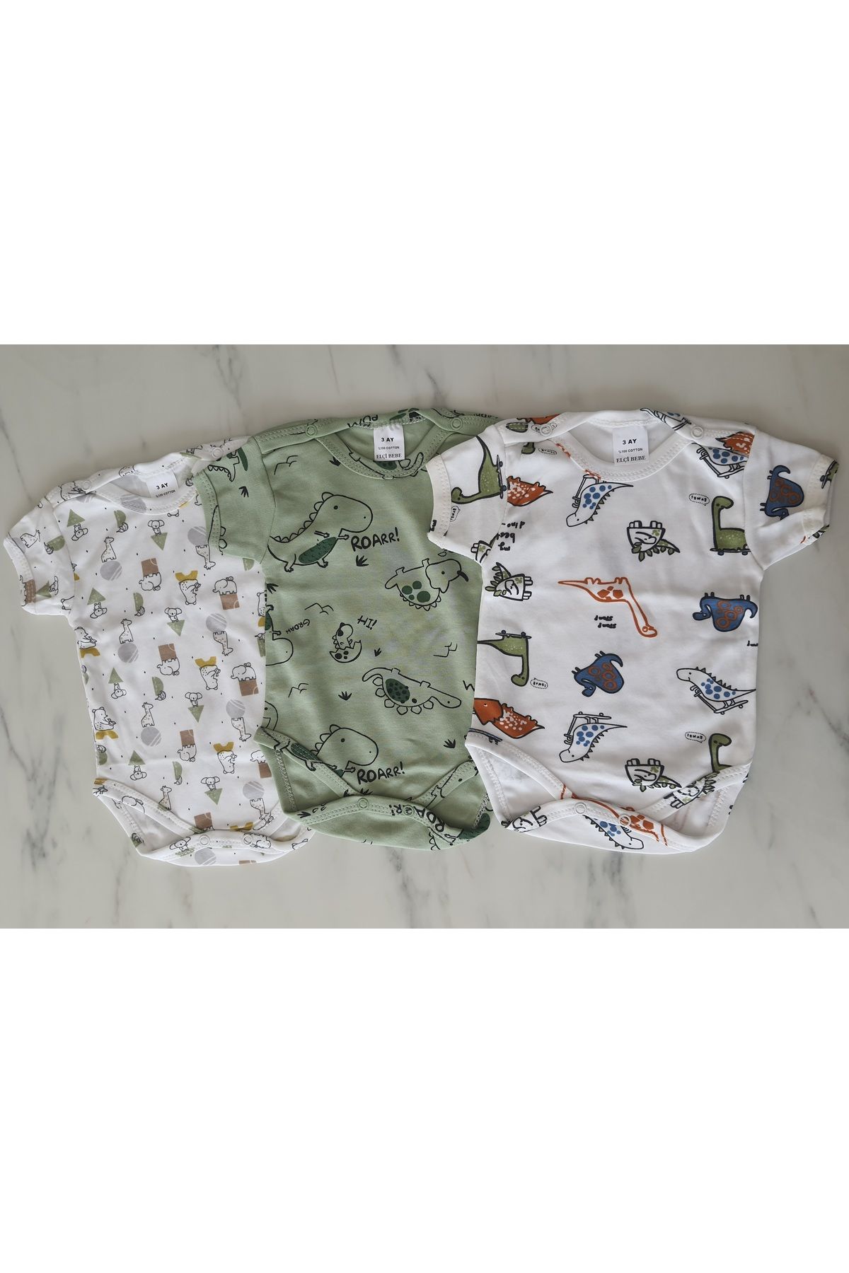 özlemmmoda Bebek 3lü Set Çıtçıtlı Kısa Kol Body&zıbın %100 Pamuklu