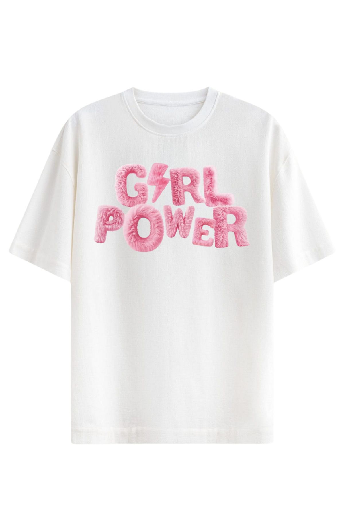 ocke GİRL POWER KIZ BASKILI BOL KESİM OVERSİZE OMUZU DÜŞÜK T-SHİRT