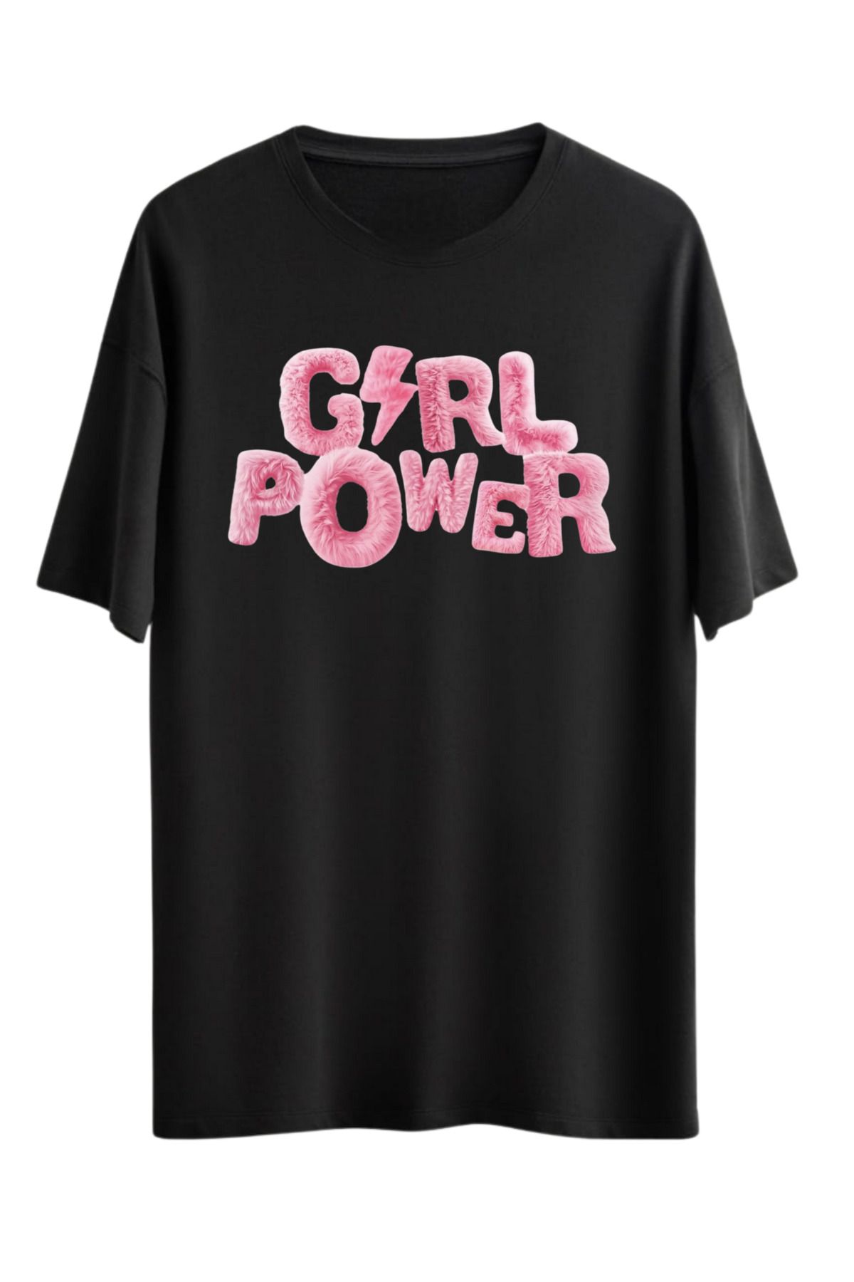ocke GİRL POWER KIZ BASKILI BOL KESİM OVERSİZE OMUZU DÜŞÜK T-SHİRT