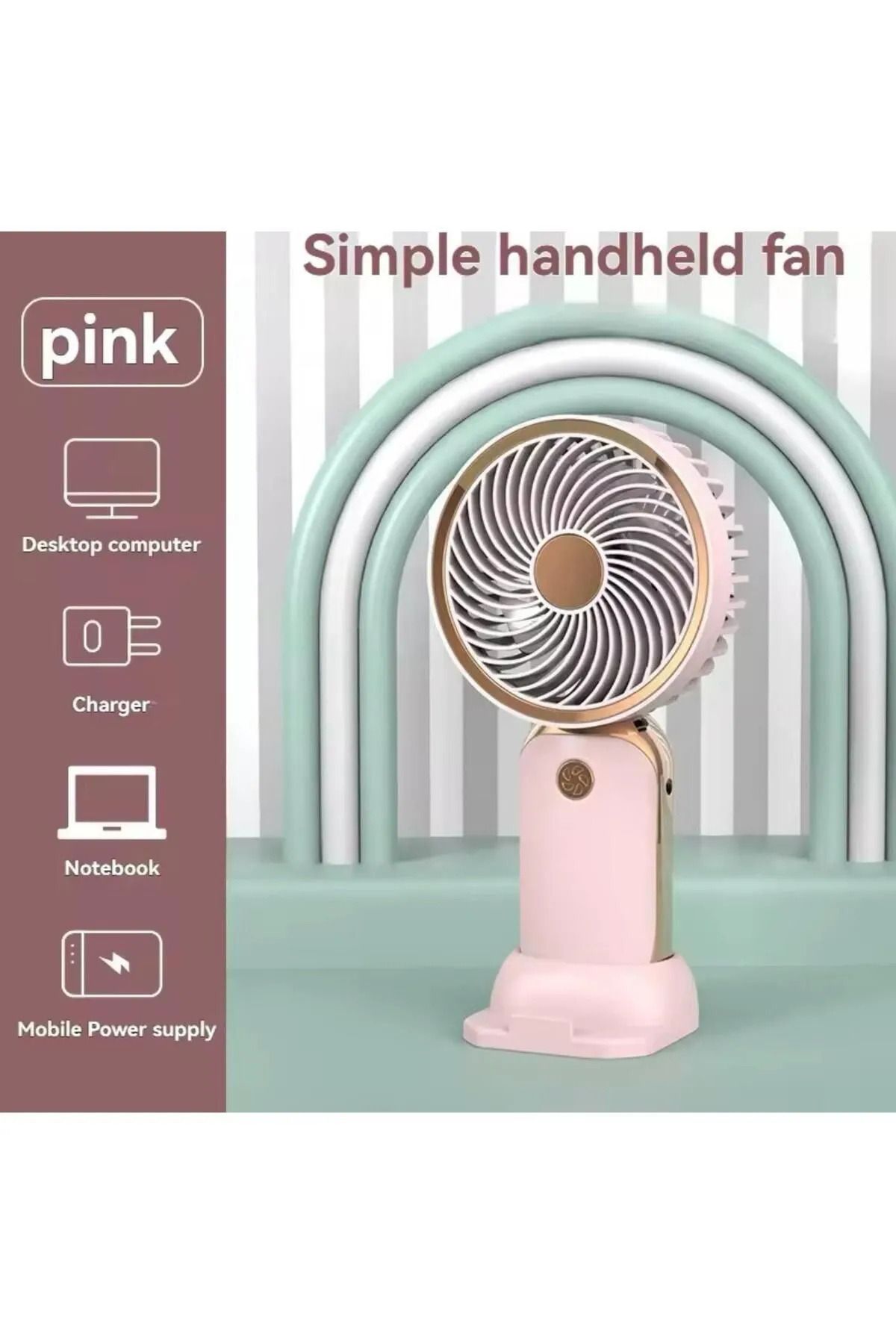 OBRAX Şarjlı Telefon Standlı Mini Fan Masa Ve El Fanı