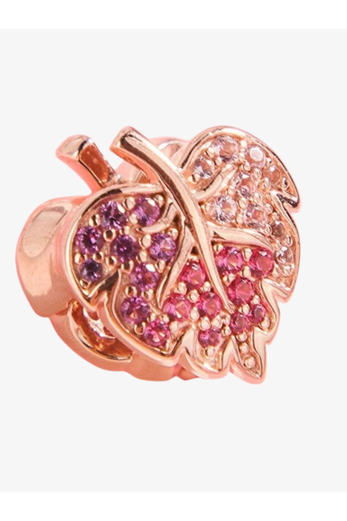 maisonleor Rose Renkli Taşlı Yaprak Charm