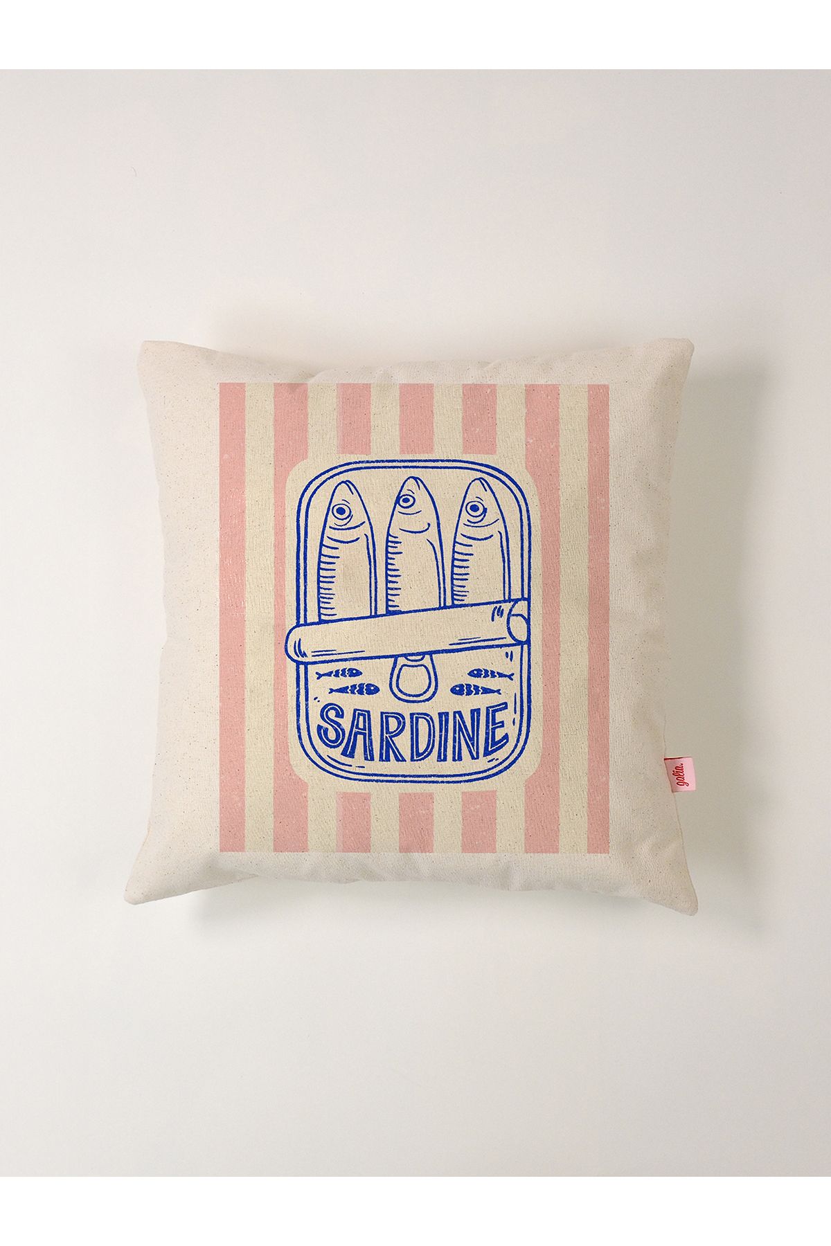 Galia Tasarım SARDINE – Pembe Çizgili Yıkanmış Keten Kırlent Kılıfı (45x45 cm)