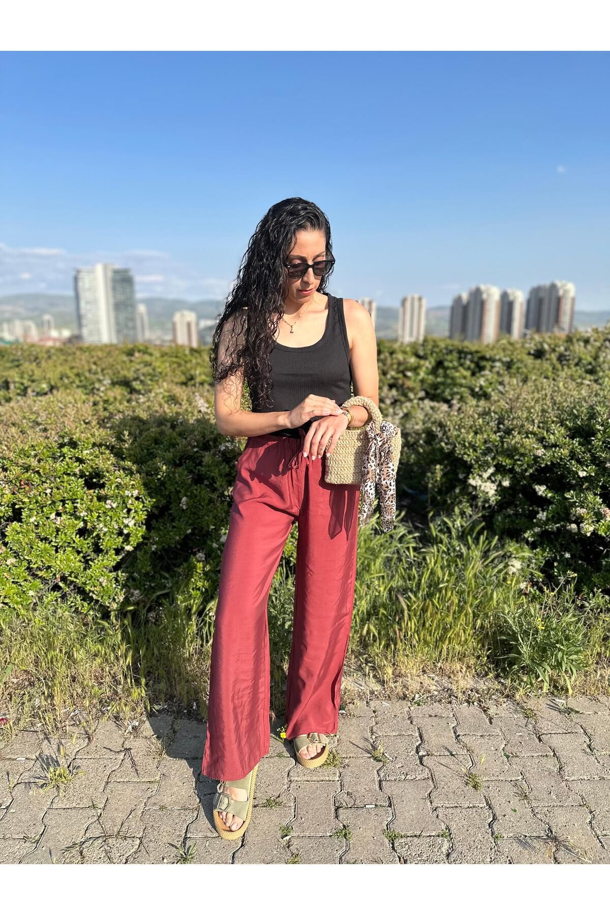 Butik Polyester Rahat Kalıp Bol Paça Pantolon