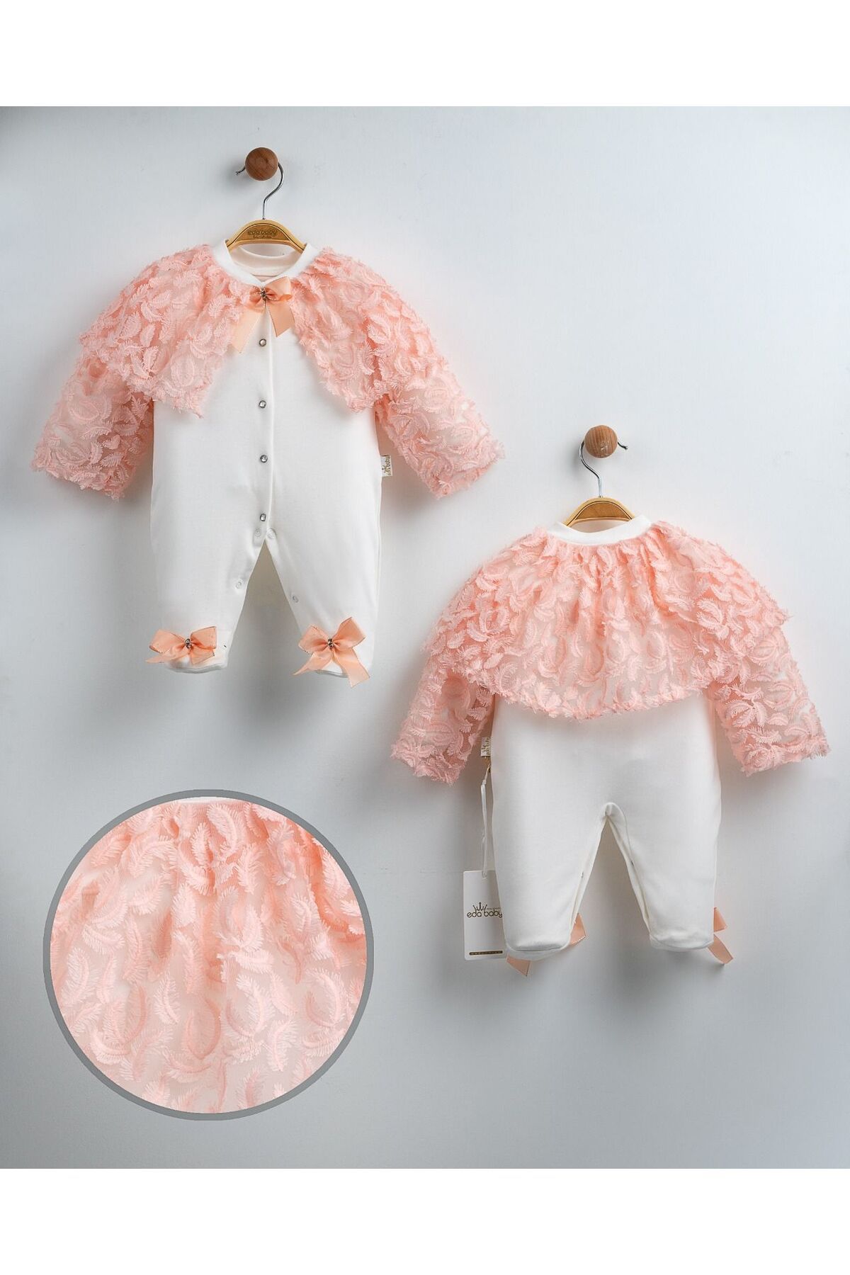yuga kids Dantel Detaylı Pelerinli Fikonklu Yenidoğan Tulum