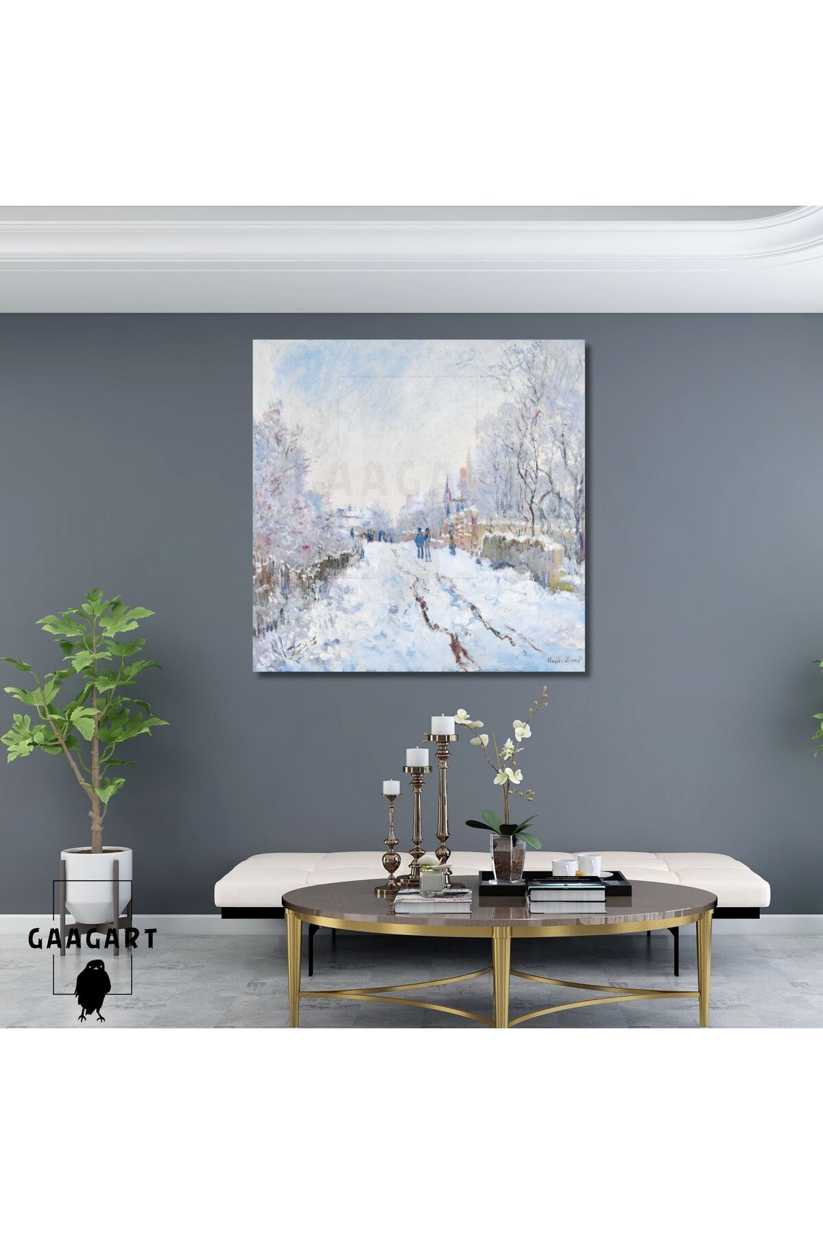 GAAGART Kare Kanvas Tablo Ünlü Eserler Cloude Monet Snow at Argenteuil 1874