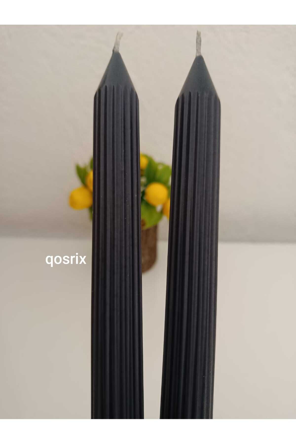 qosrix 2'li Antrasit Gri Şamdan Soya Mumu 1. Kalite Soya Doğal Vanilya Kokulu Uzun Çubuk Konik MumDekoratif
