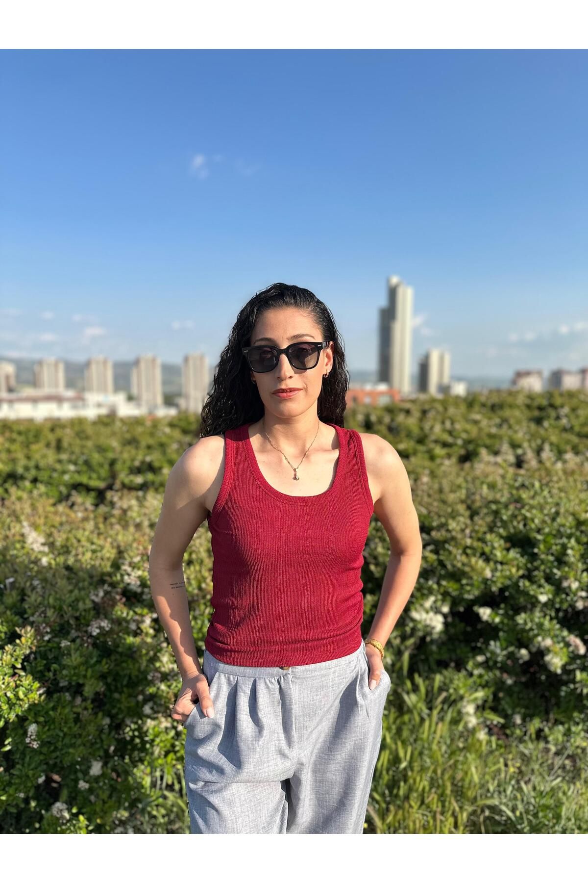 Butik Kadın Kalın Askılı Crop Bluz