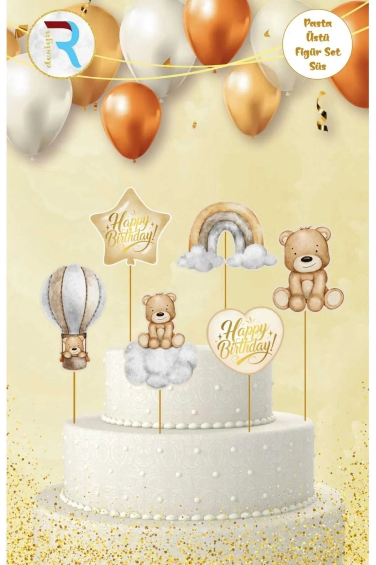 asöy Pasta Kürdanı Retro Ayıcık Pasta Üstü Süs Seti Renkli Doğum Günü Figürleri Parti Süsü Cupcake Süsü