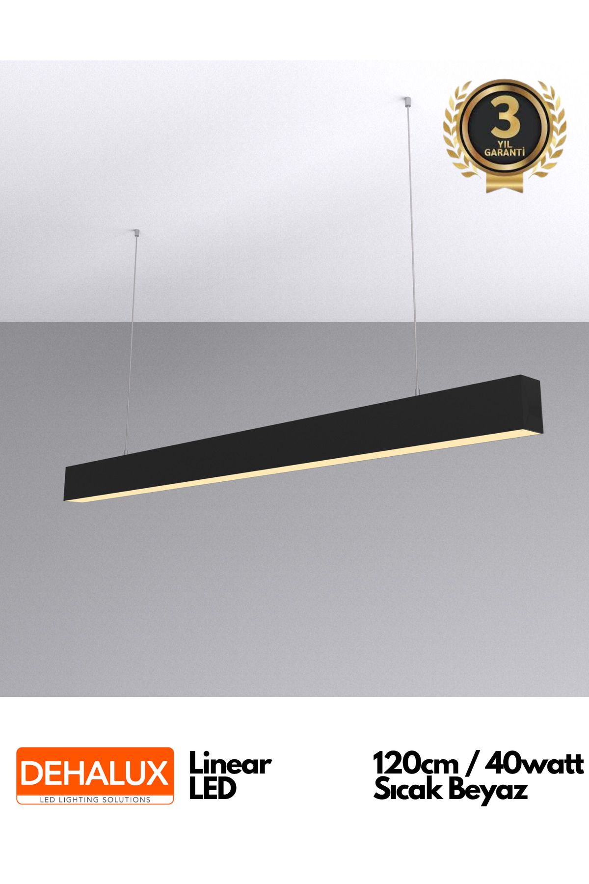 DEHALUX LIGHTING Linear LED 120cm Siyah Kasa Günışığı (Sarı Işık), (Ofis, Mağaza, Ev Aydınlatması, Lineer LED)