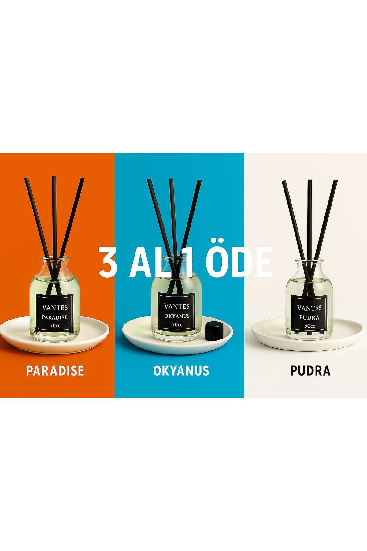 VANTES Çubuklu Oda Kokusu 3Al 1 Öde Okyanus-Pudra-Paradise