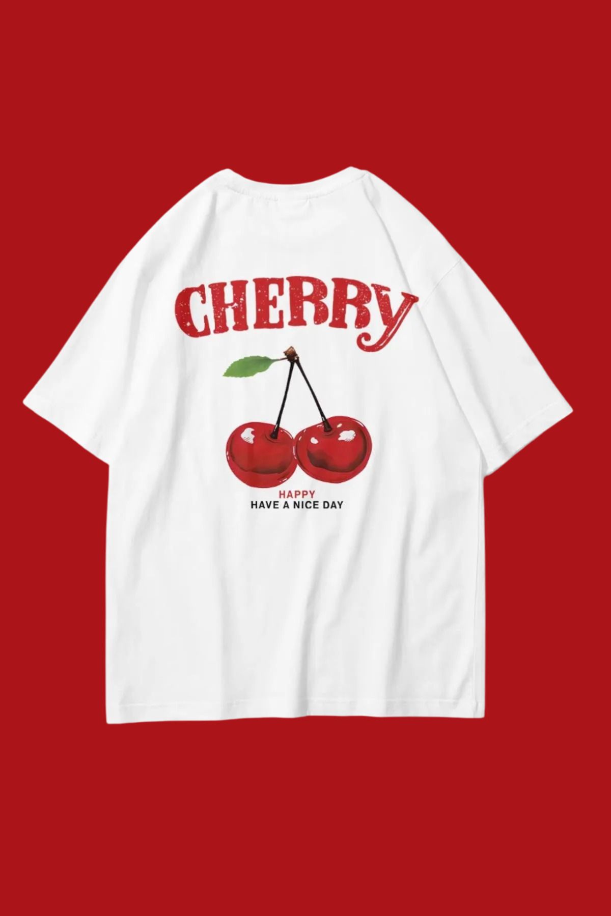 Bozz&Bozz Collection Kadın Oversize Happy Cherry Baskılı T-shirt