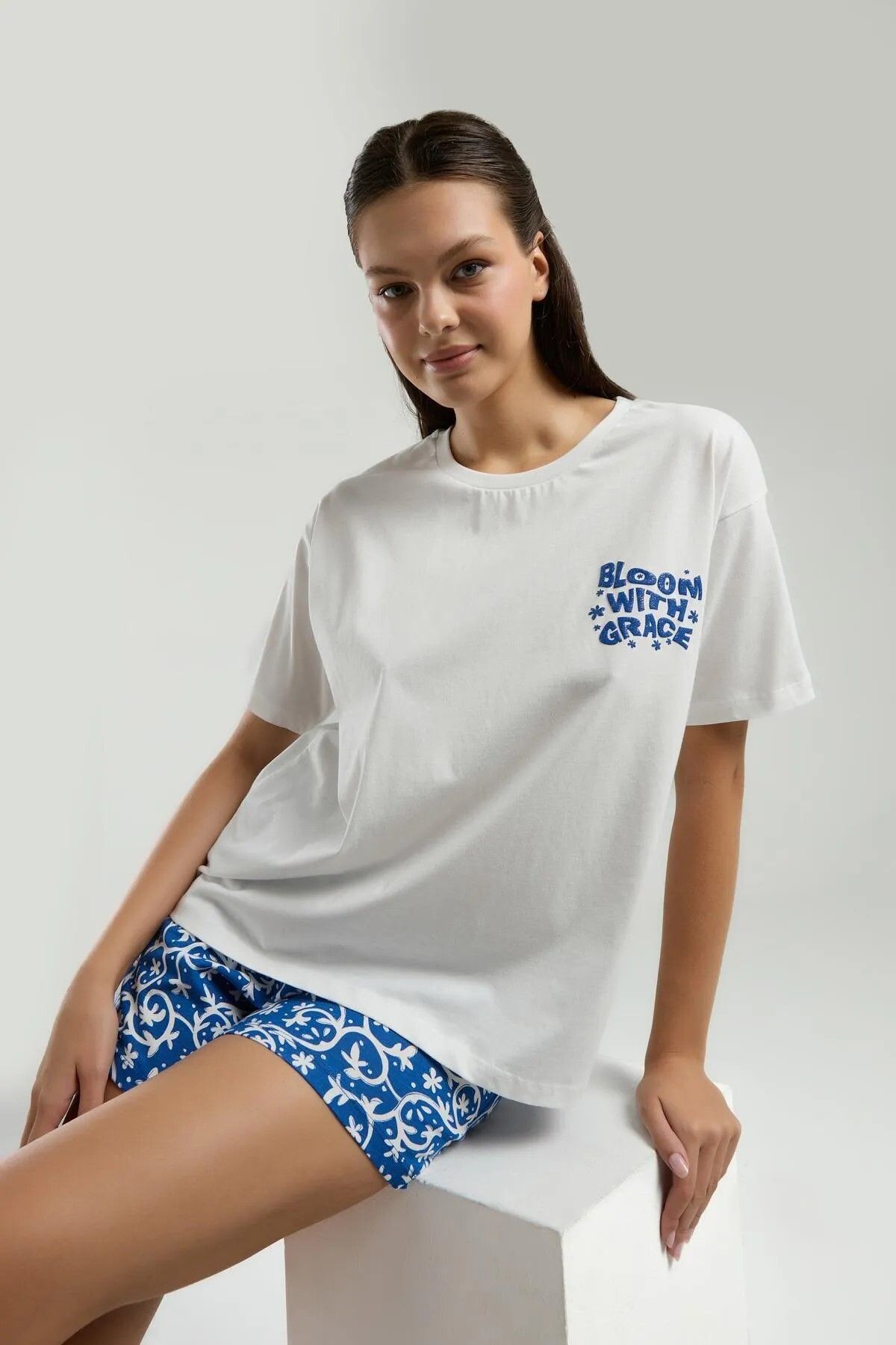 DREAM FASHION Kadın Beyaz Şort Pijama Takımı