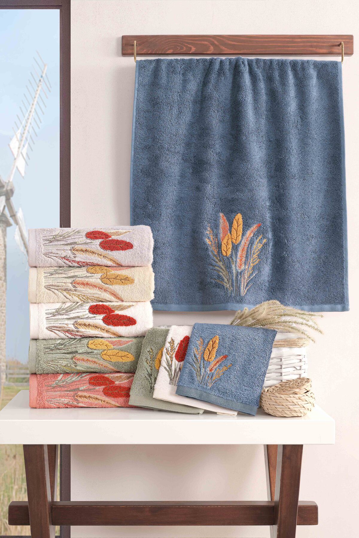 MARİBOR TRİGO - %70 Bambu / %30 Pamuk Suzeni Nakışlı El Havlusu - 6'lı Set 50x90
