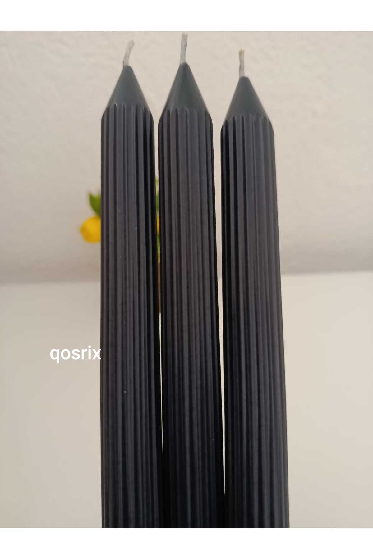 qosrix 3'lü Antrasit Gri Şamdan Soya Mumu 1. Kalite Soya Doğal Vanilya Kokulu Uzun Çubuk Konik MumDekoratif