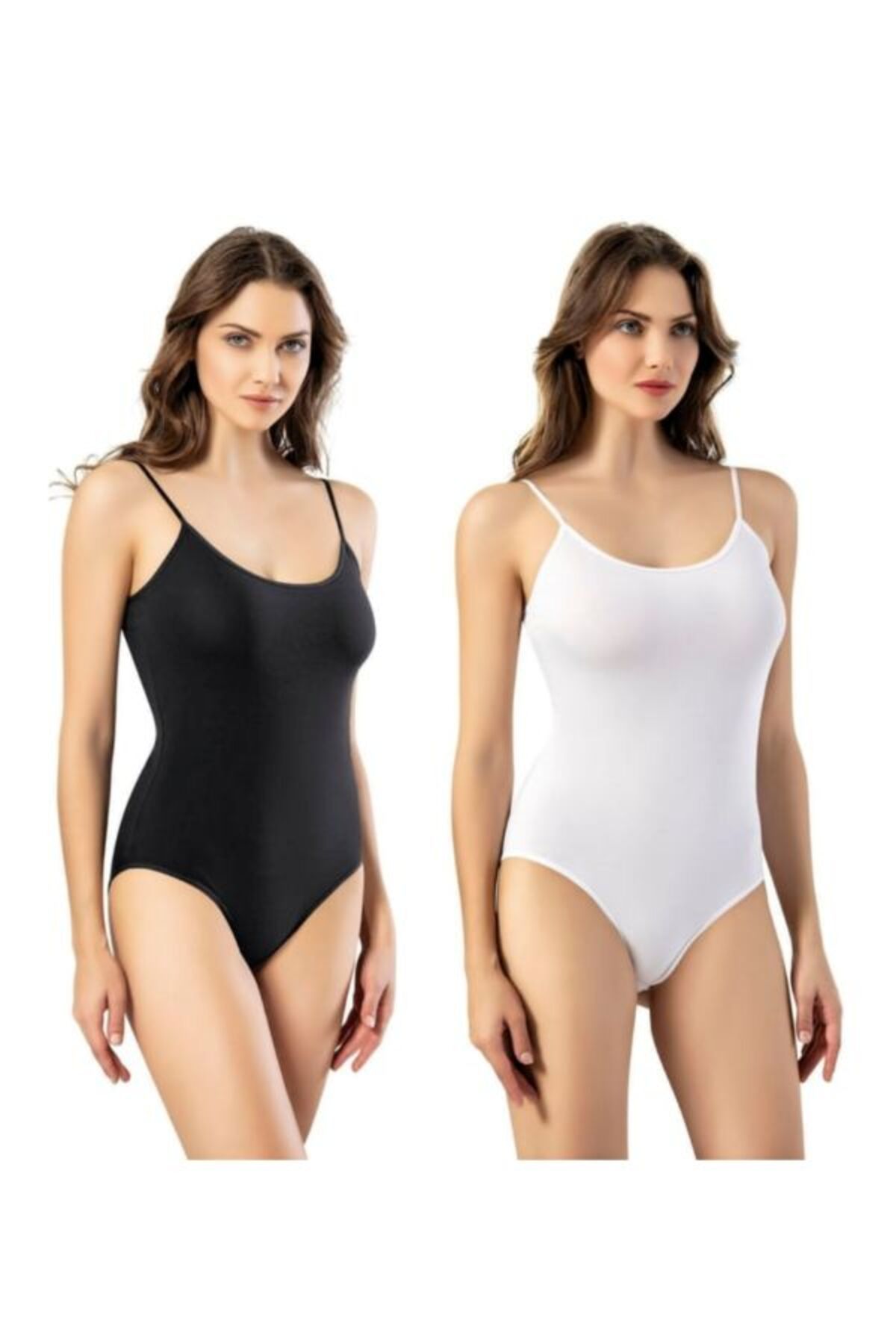 kit iç giyim KOTA 6001 2'li Siyah ve Beyaz Renkler İnce Askılı Çıtçıtlı (Kancalı) Kadın Body - Atlet