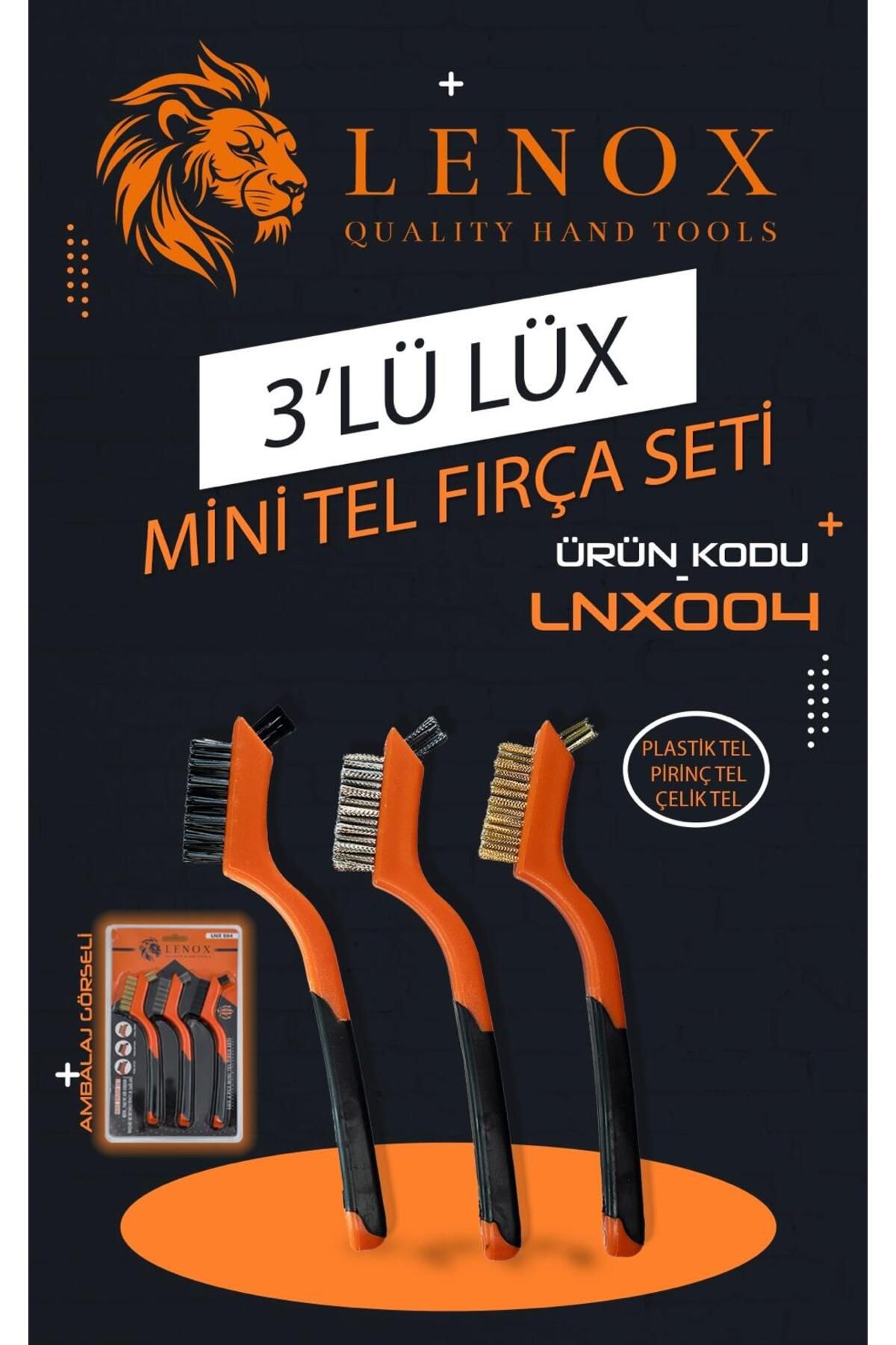 Lenox Tools LÜXS İnce Temizlik Fırçası 3’lü Bakır Set Dar Alan & Detay Temizlik Seti