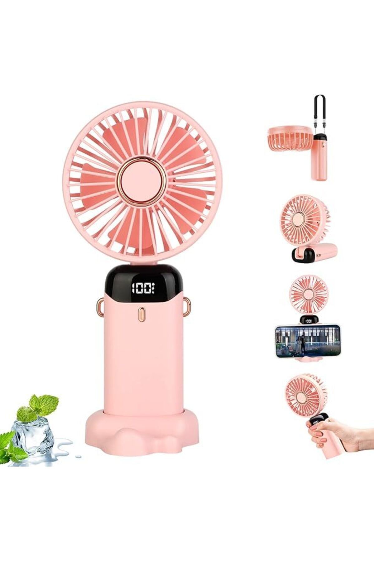 PEGY USB Şarjlı Taşınabilir Katlanabilir El Fanı Pembe Renk