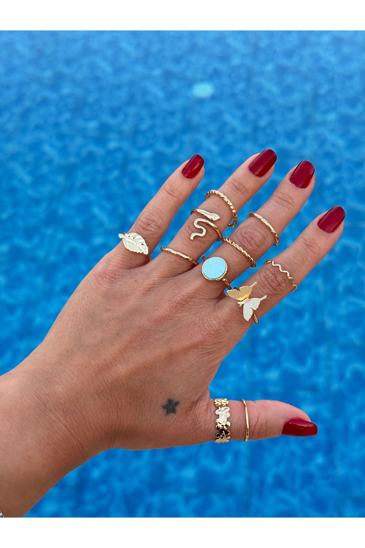 Miliva Gold Yüzük Set | 10'lu Yüzük Kombin | Numarasız Yüzük