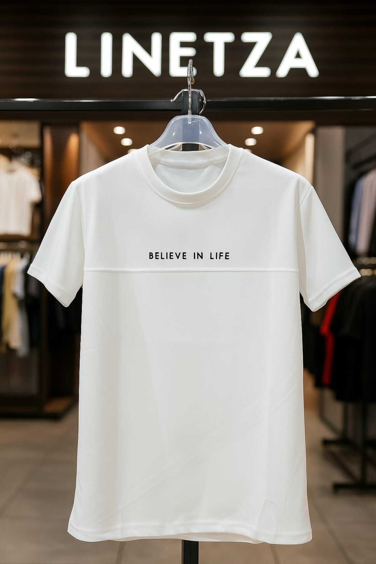 LİNETZA ERKEK OVERSİZE BEYAZ YAZLIK BİSİKLET YAKA TSHIRT
