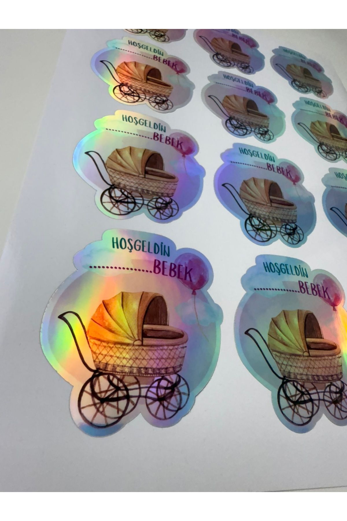 cakaybu Hoşgeldin Bebek Hologram Sticker (12 Adet - 5 cm) | Kişiselleştirilebilir Hediye Etiketi