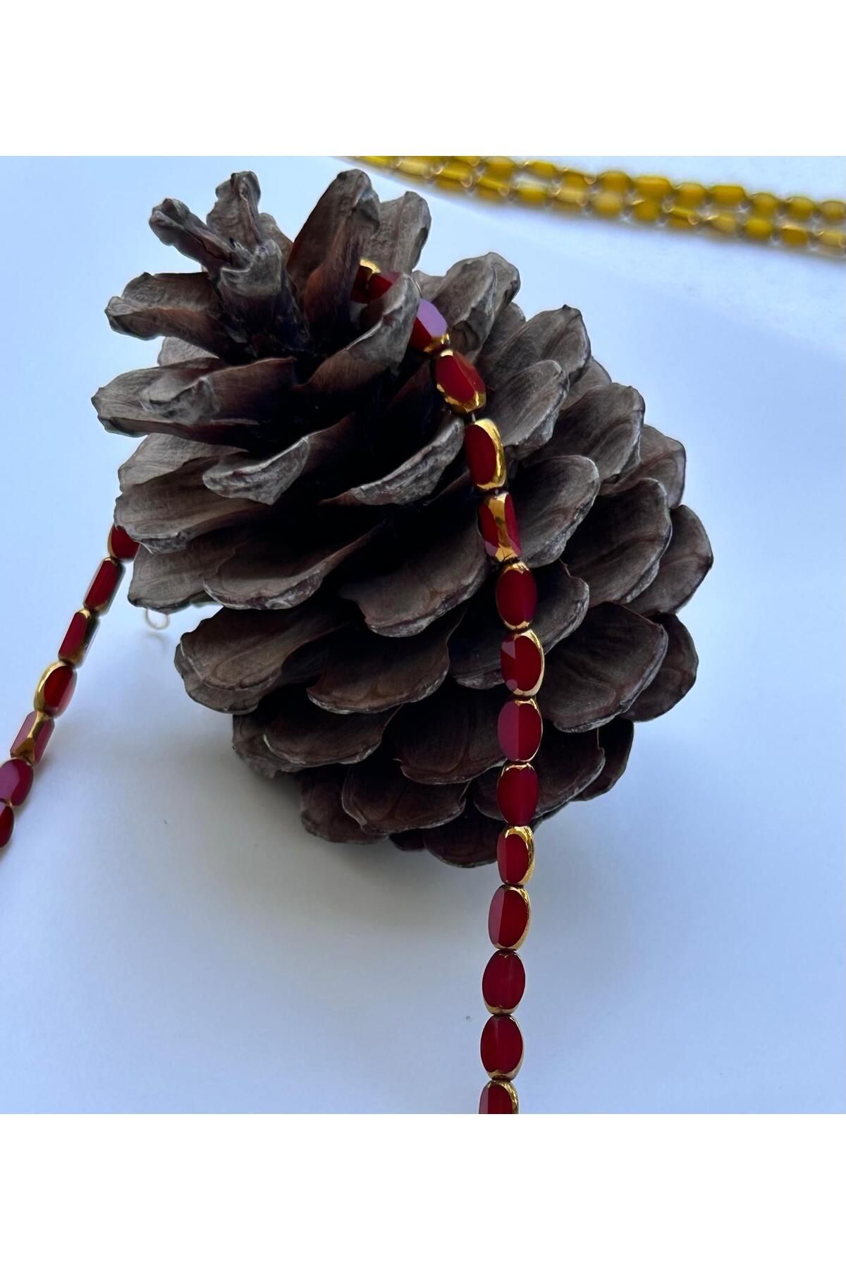juleeco Bordo Amorf Altın Kaplı Kristal Boncuk Kolye(43+6cm)
