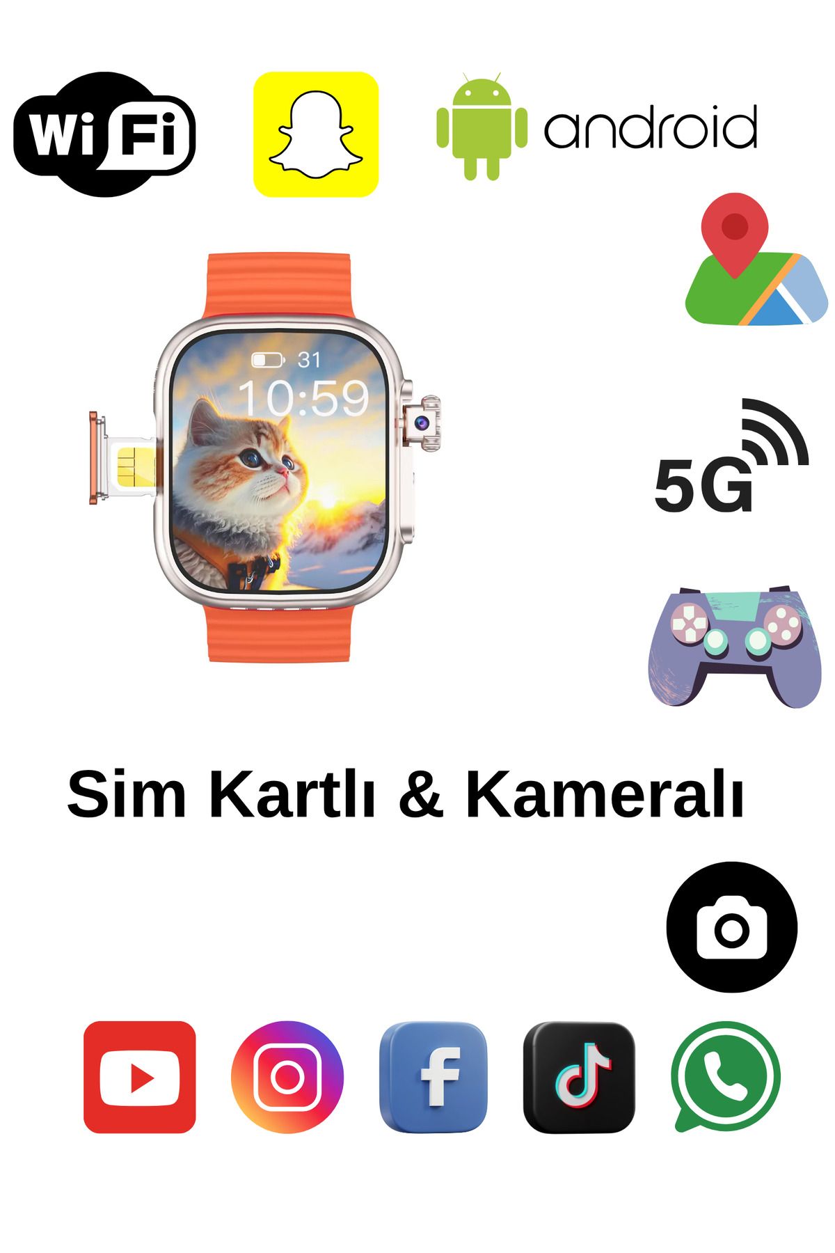 Qifit HW S10 CALL 5G Android AMOLED Ekran GPS, NFC, Kamera Yapay Zeka Destekli Akıllı Saat BTK Kayıt