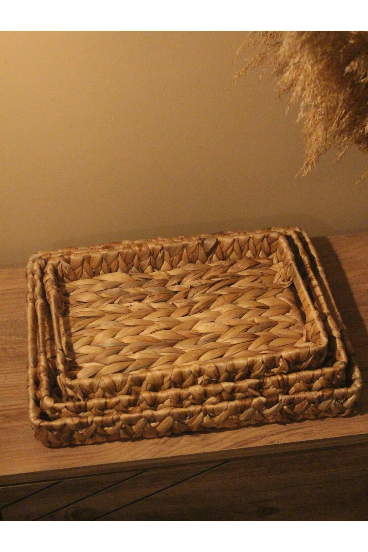 Paganca-3-Piece Wicker Water Hyacinth Rectangular Tray 5