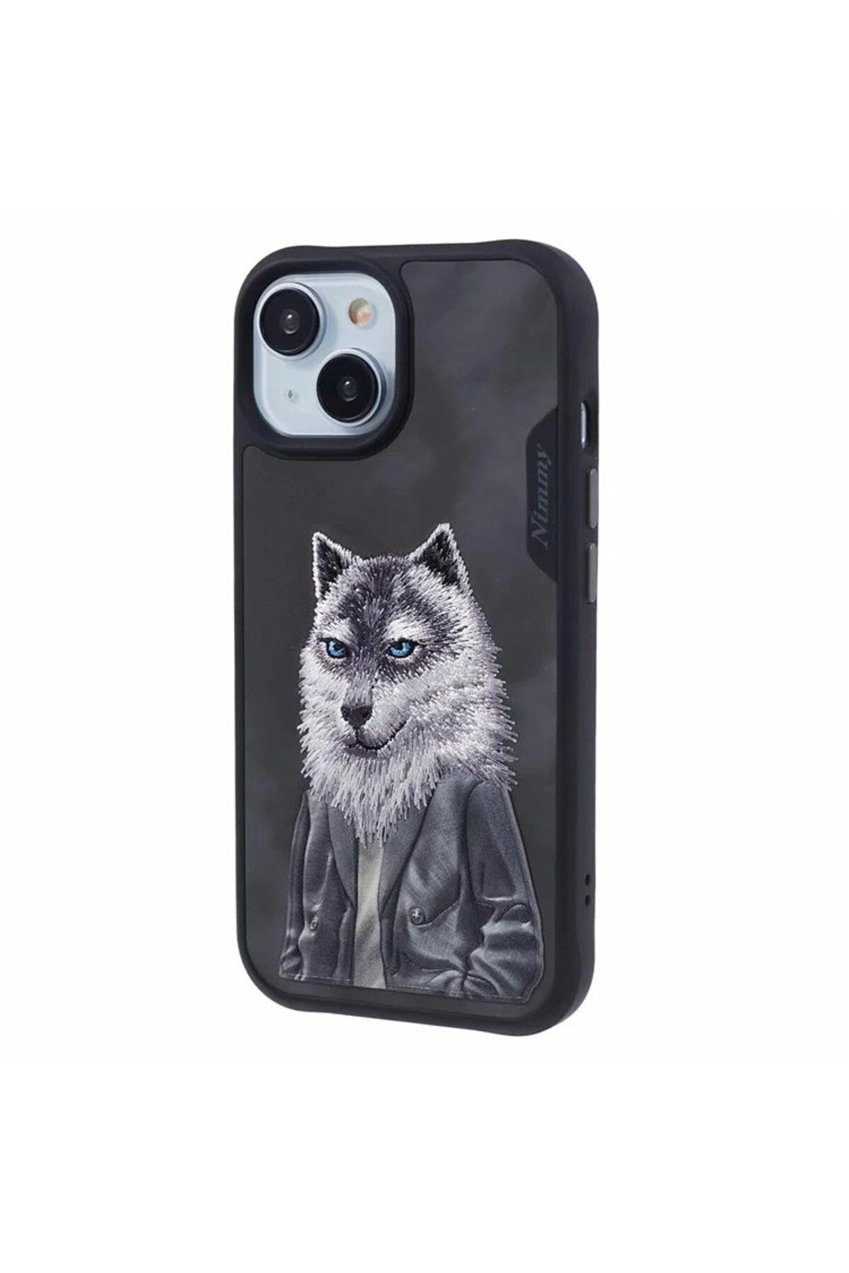 Nimmy iPhone 15 Uyumlu 3D Kıyafet Kurt Detaylı Nakış İşlemeli Kabartmalı Fashion Pet Kılıf