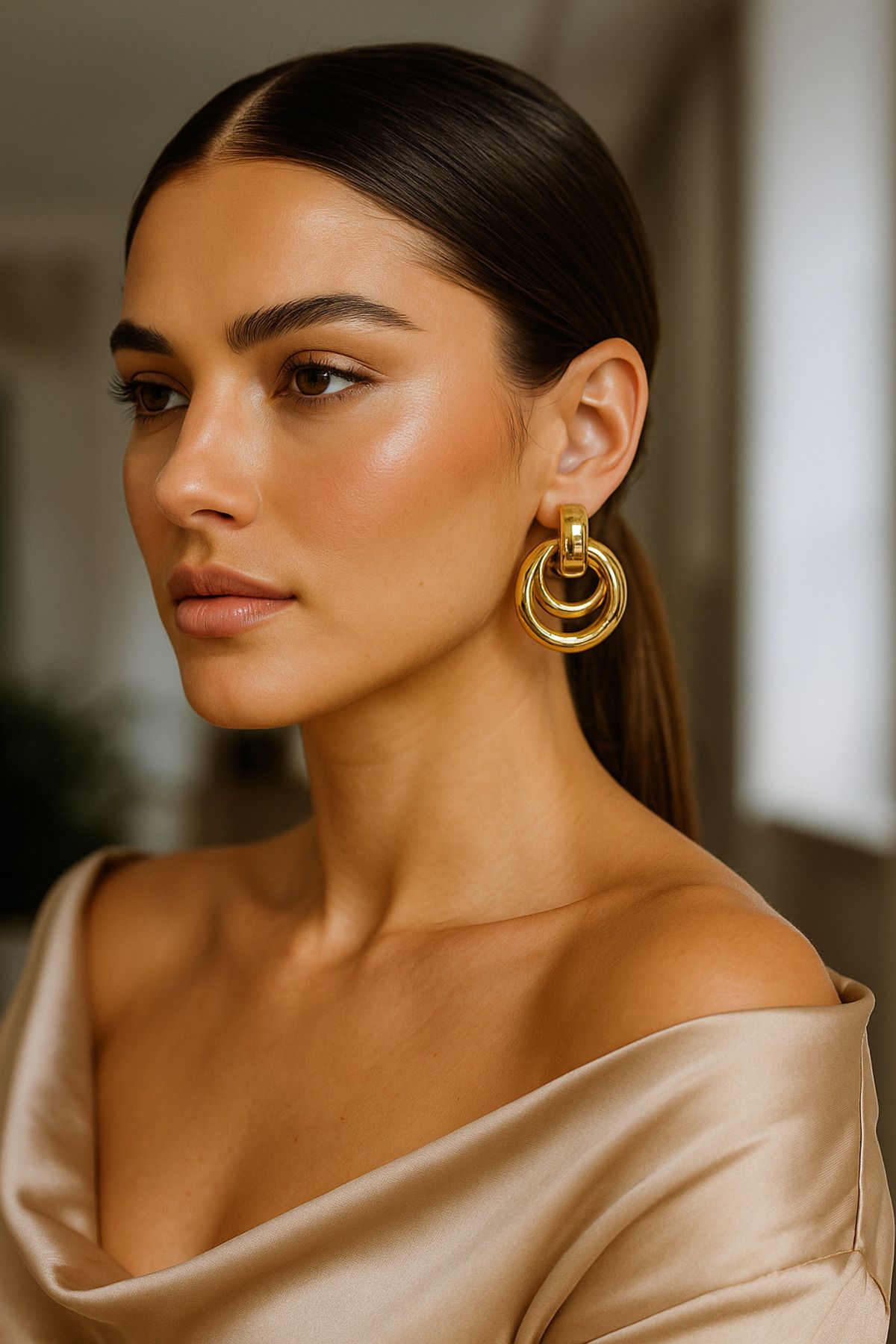 Luminos Butik Çift Halka Modern Küpe – Renkli Zamansız Şıklık MKK02-GOLD
