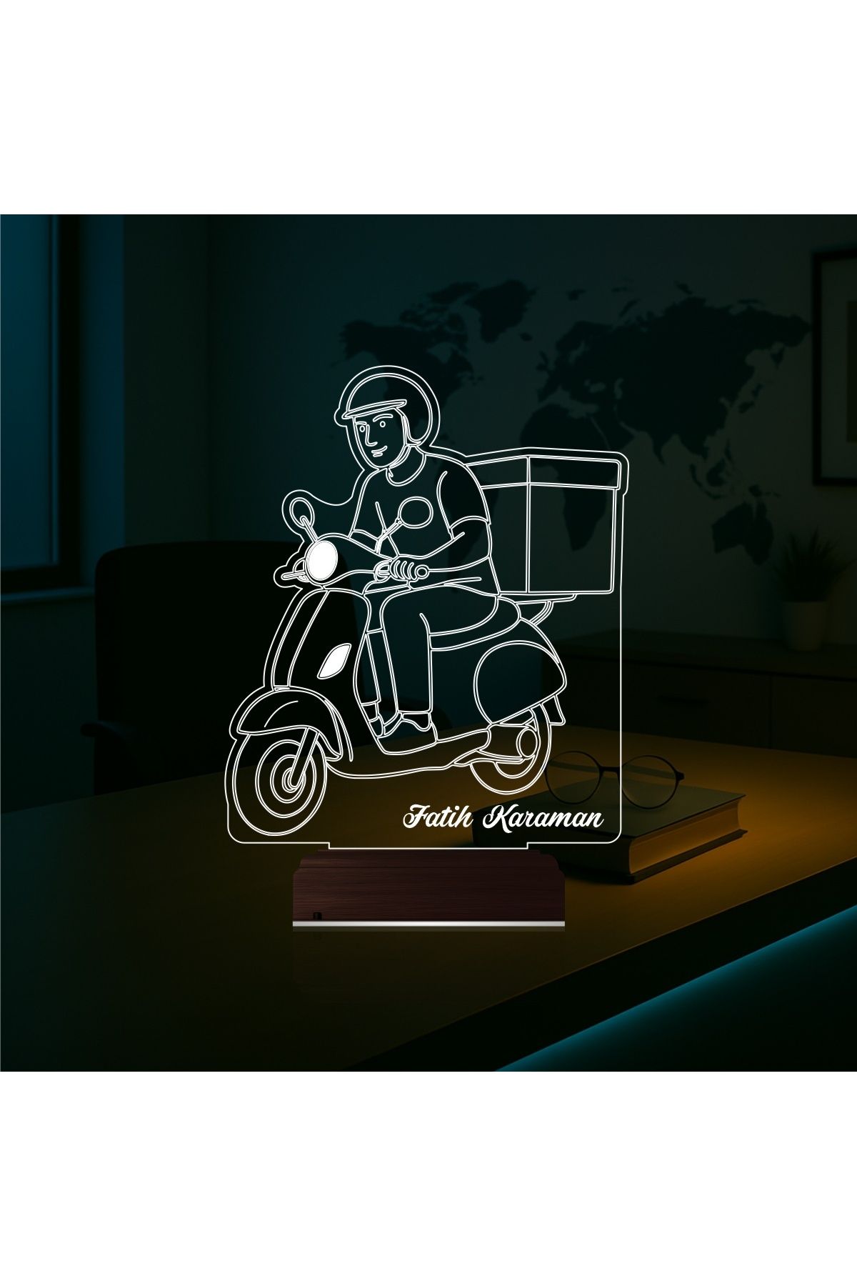 Kirppi 3d Lamba Moto Kurye Hediye Paket Servis Motorsiklet Kişiye Özel Masa Gece Lambası