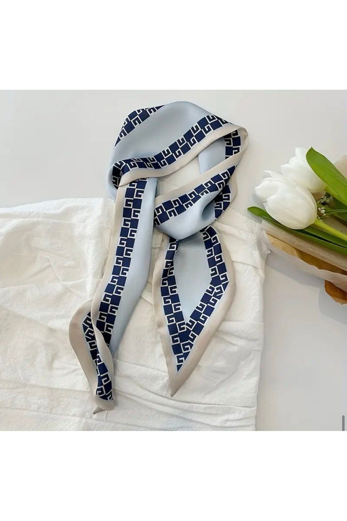 Store Kadın modern fular mavi desenli bandana saç bağı aksesuar