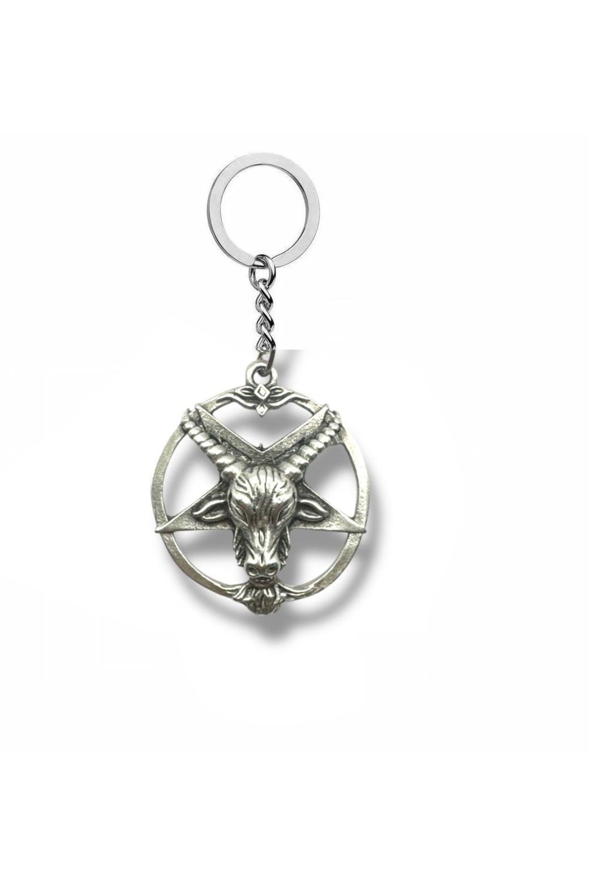 Herşey Nota Ters Pentagram ve Goat Head Figürlü Gümüş Renk Gotik Unisex Anahtarlık – Metal Aksesuar