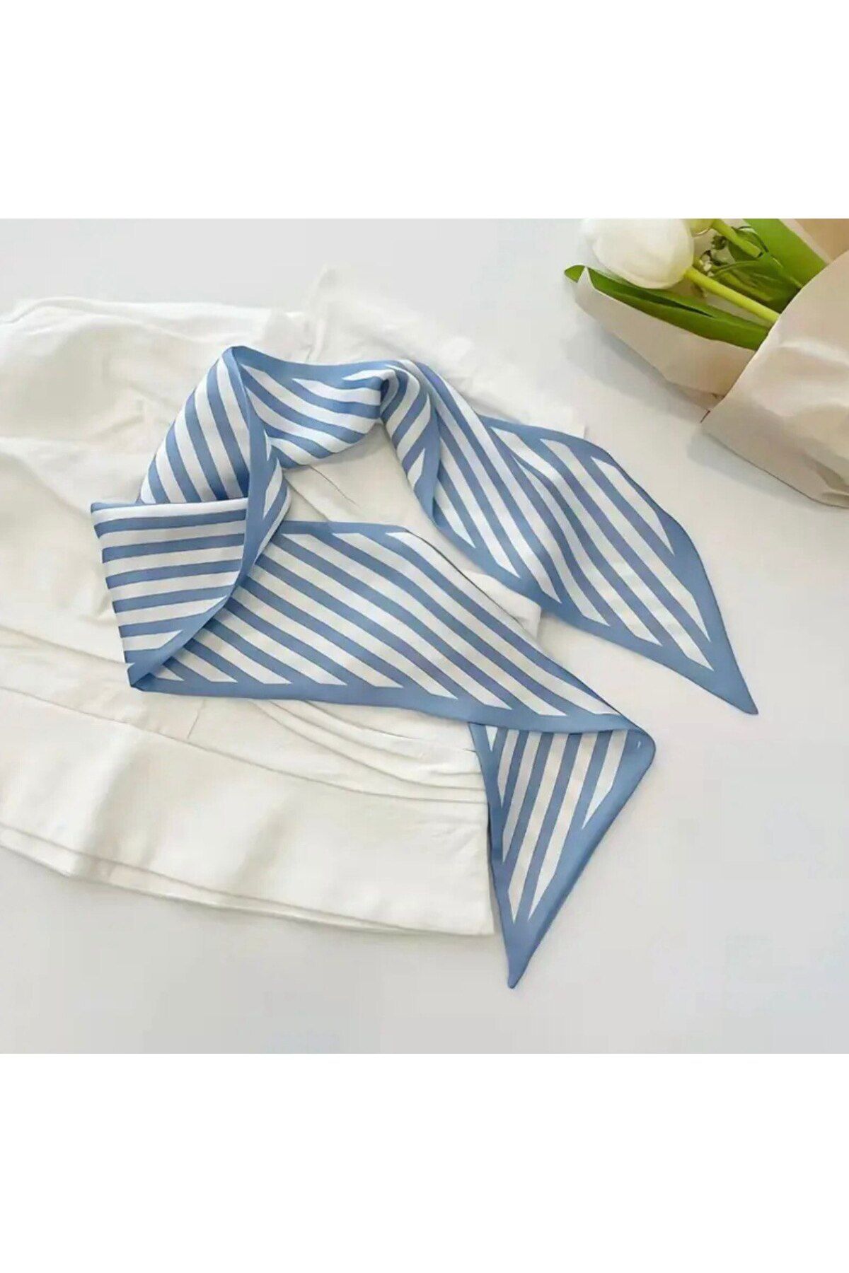 Store Kadın modern fular çizgili bandana mavi saç bağı