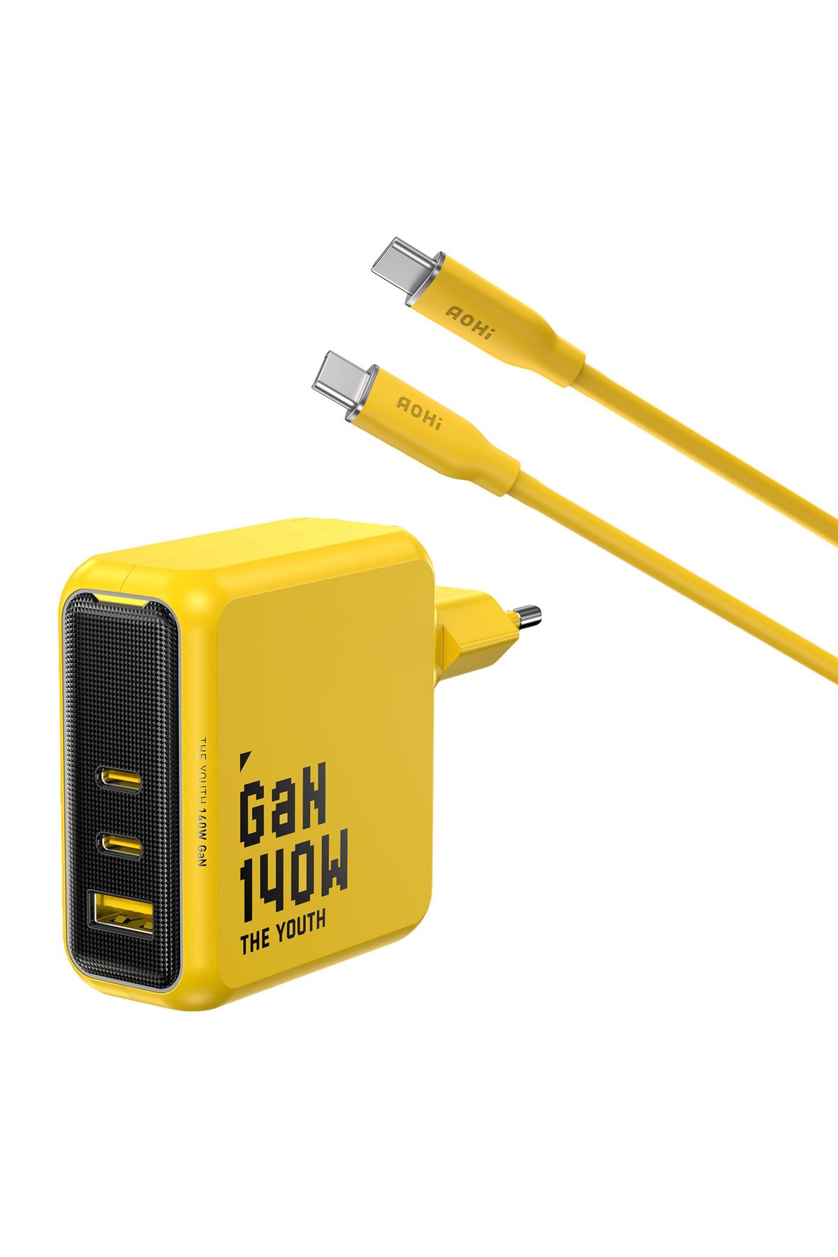 Aohi Youth 140W 3 Portlu Şarj Adaptörü, 140W 1m PD 3.1 480Mbps Süper Hızlı Şarj/Data Kablosu Seti
