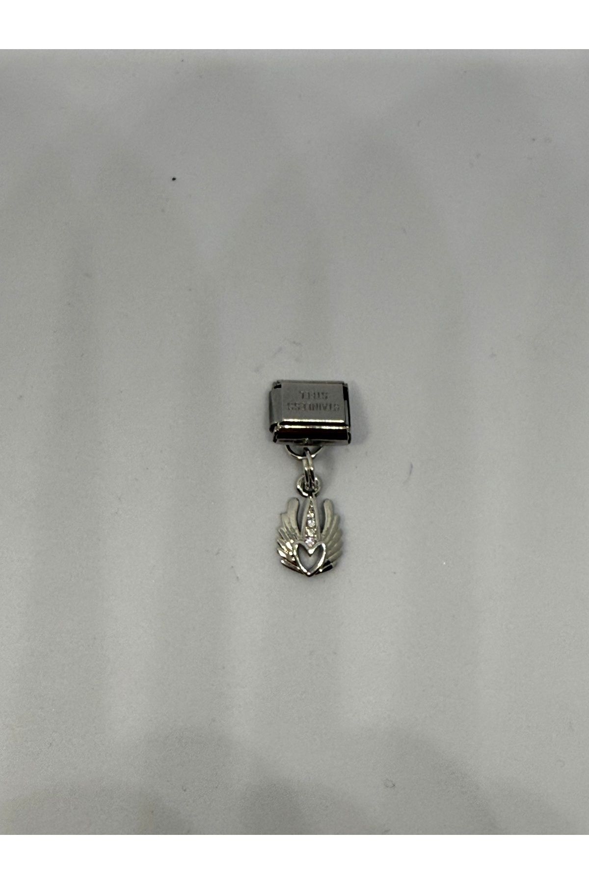 Gulsah's Store Çelik silver melek kanadı ve kalp figürlü İtalyan charmı sallantılı