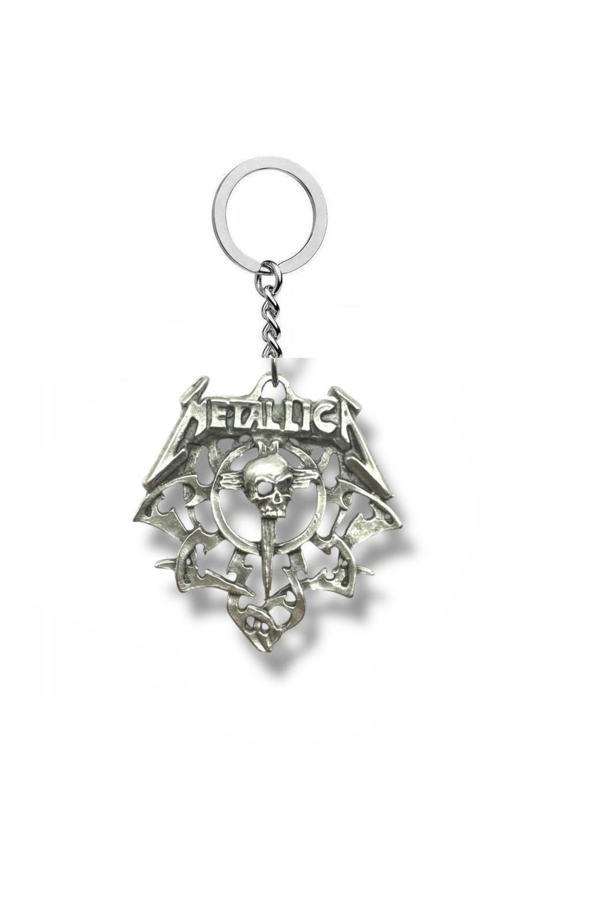 Herşey Nota Metallica Gothic Skull Gümüş Renk Unisex Metal Anahtarlık – Rock ve Metal Aksesuar