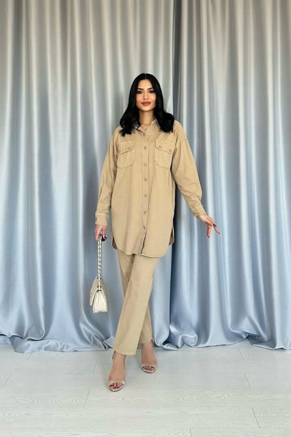 Omarı Camel Yıkamalı Gömlek Ve Pantolon Takım