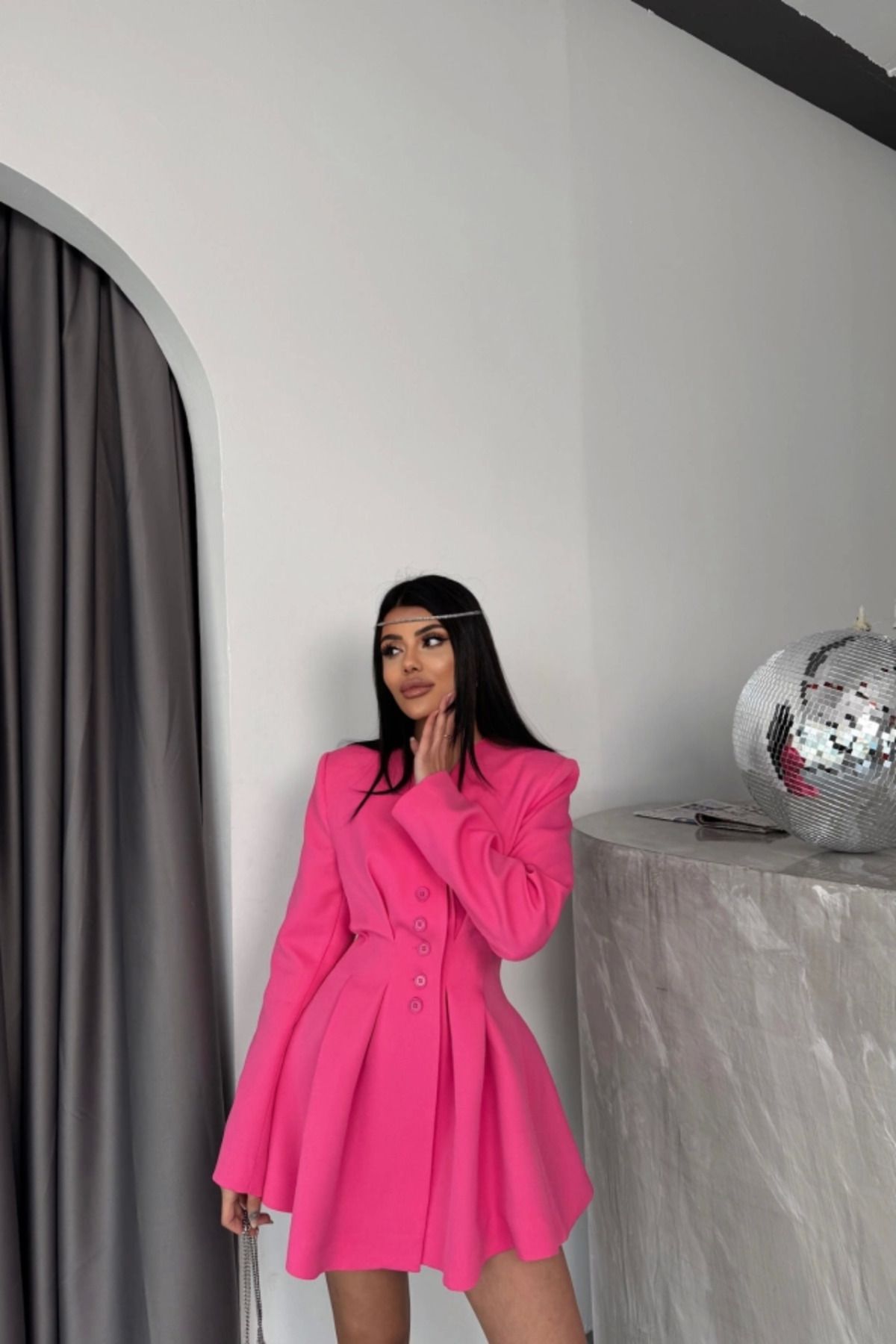 Omarı CEKET ELBİSE PENS DETAYLI - Pembe