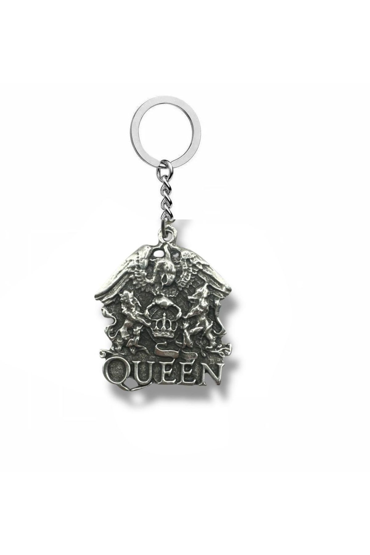 Herşey Nota Queen Band Logo Gümüş Renk Unisex Metal Anahtarlık – Efsane Rock Grubu Aksesuarı