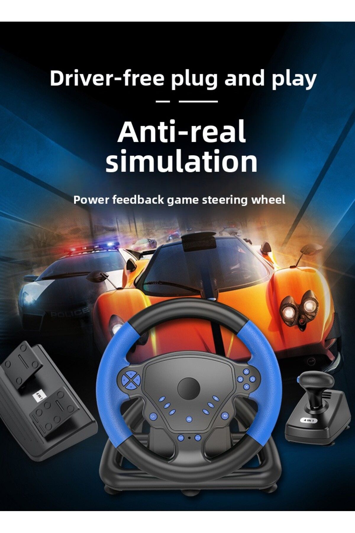İMEXTECH 4-in-1 Kablosuz Yarış Direksiyonu – PS4/PC/Android/PS3 Uyumlu Oyun Keyfi!