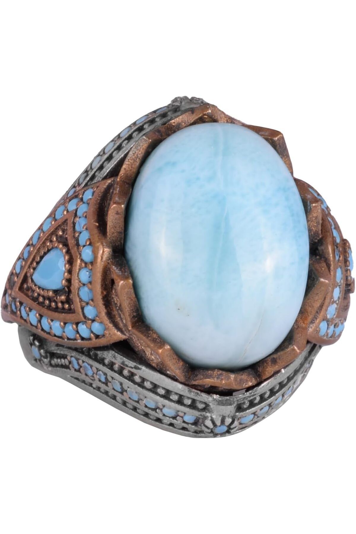 KAMBO Gerçek Doğal Taş Yüzük - El Yapımı 925 Ayar Gümüş Yüzük (Larimar)
